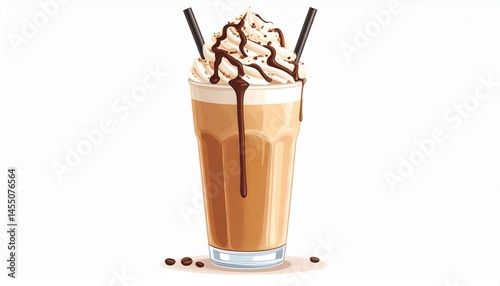 iced coffee beverage with chocolate sauce