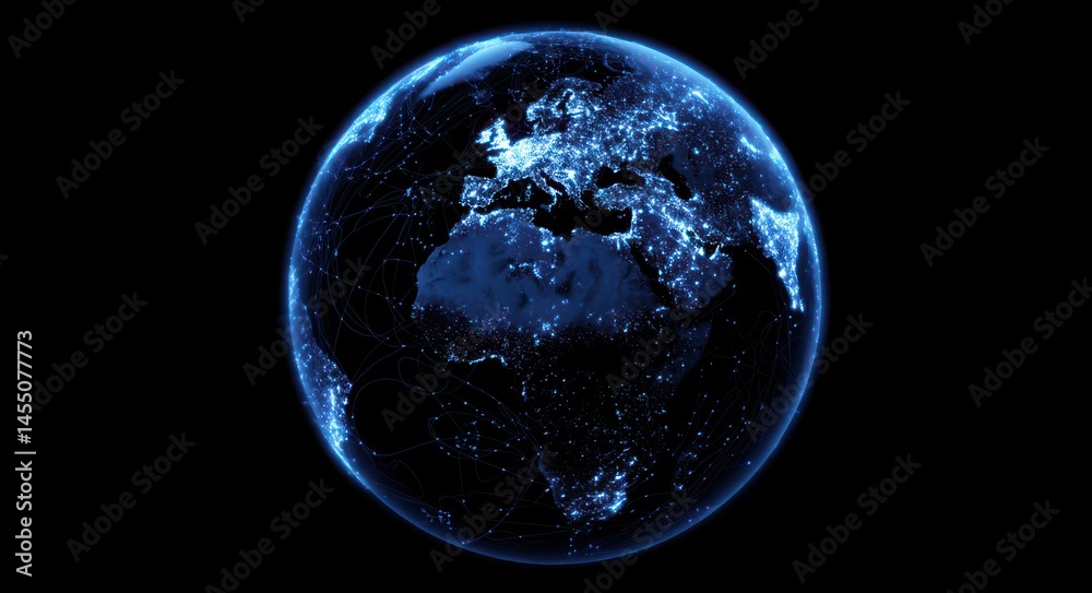 custom made wallpaper toronto digitalplanet earth with glowing blue lights and city streets on the surface, isolated in black background