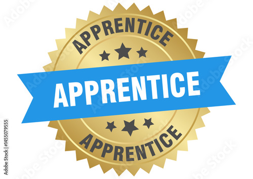 apprentice. apprentice round blue and gold label isolated on transparent background