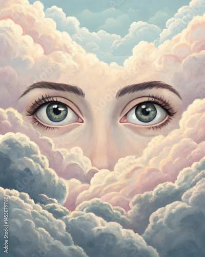 Obraz na płótnie A pair of floating eyes surrounded by clouds signifying intuition and the inner wisdom that dreams can tap into. w salonie