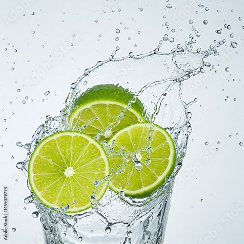 Lime slices with water splash isolated on white