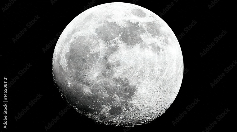 Obraz premium Black & white photo of the moon taken from the ground, gazing upward into the starry night sky