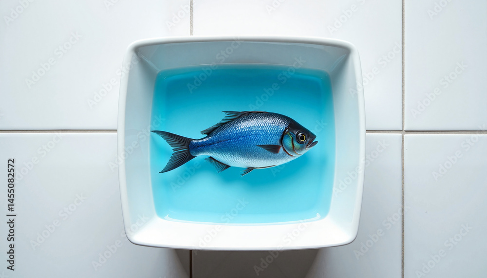 Fresh fish swimming in turquoise water in a white bowl, Fish in bowl, National Pet Day