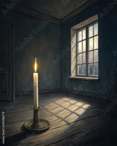 Obraz na płótnie A solitary candle flickering in a dark room representing the fragility of hope and resilience when faced with prolonged isolation. w salonie