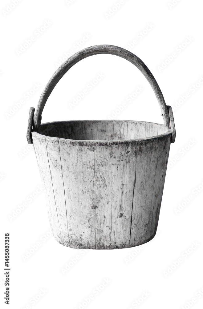 Old, gray, rounded bucket with handle Old, gray, rounded bucket with handle