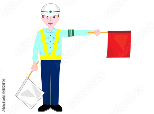 交通誘導員が車や歩行者の安全を守るための基本動作。