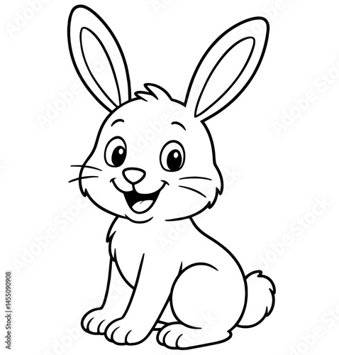 happy Easter bunny sitting with upright ears and cheerful expression. Easter celebration, festive decorations used in greeting cards, coloring pages, kids’ crafts, and holiday designs.

