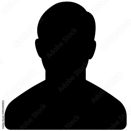 user profile, anonymity, identity placeholder, avatar, account access, or personal data representation, digital interfaces, social media, user account systems. male upper body and head in front view