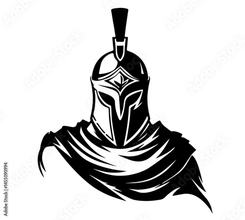 ancient warrior wearing a traditional Greek or Roman helmet with a crest, protective facial, draped in a flowing cloak over the shoulders. strength, courage, mythology, military honor, historical iden