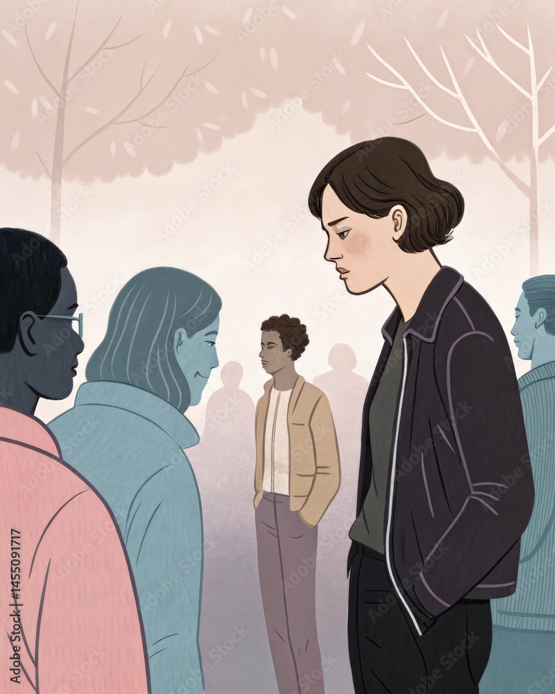 An individual in a social setting observing nonverbal cues of discomfort from others and adjusting their tone and topic accordingly to create a more inclusive atmosphere.
