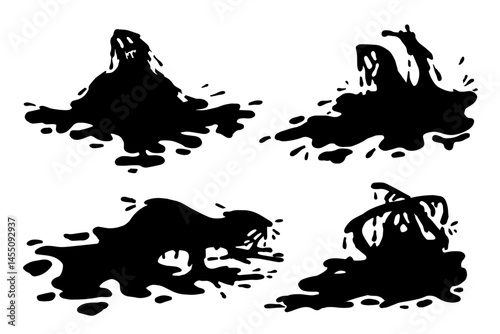 Set of creepy abstract silhouettes of monsters blots, ghosts, monsters. Halloween decor. Vector graphics.