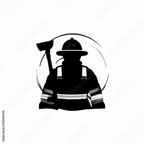 Firefighter silhouette holding axe in protective gear  