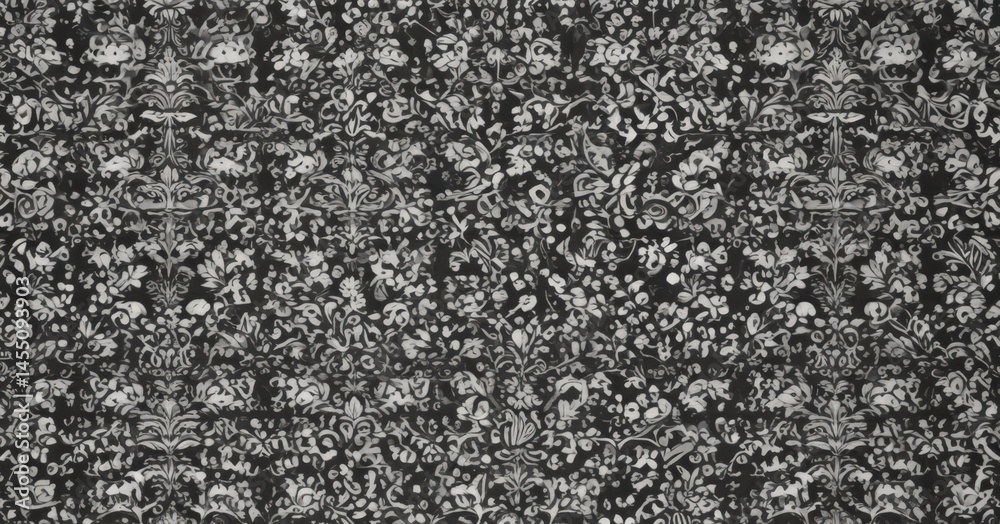 Fototapeta premium Intricate floral & geometric damask; black & white gothic wallpaper, seamless pattern , elegant design, seamless, home
