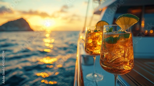Sunset cocktails on a yacht