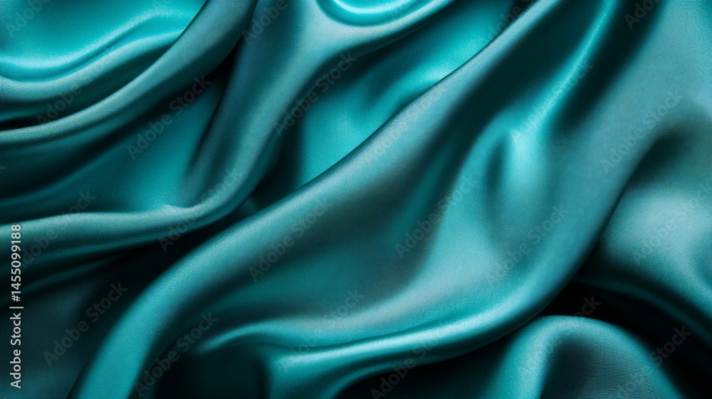 Fototapeta premium Teal silk fabric drapes in elegant folds