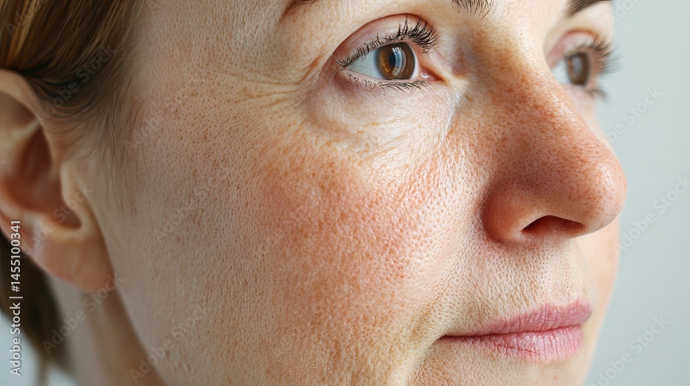 Fototapeta premium Closeup view of mature woman skin showing wrinkles and texture details natural aging process eye ear