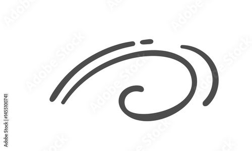 Wind swirl with curved lines, airflow symbol, light breeze, gust, stream, zephyr, vortex, draft, motion, vector. Doodle sketch for breeze, wind, current, gust, air movement, stream design.