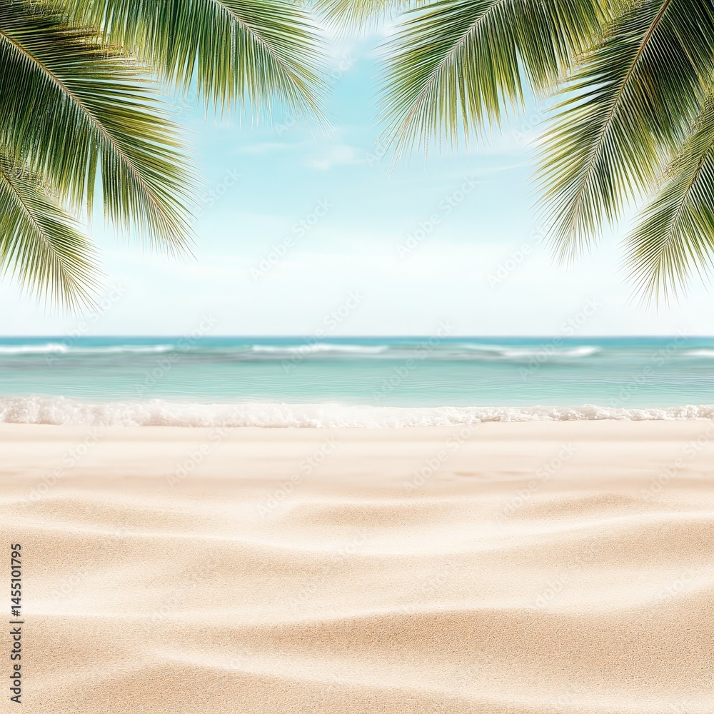Tropical beach with palm trees and clear blue water, perfect vacation destination Tropical beach with palm trees and clear blue water, perfect vacation destination