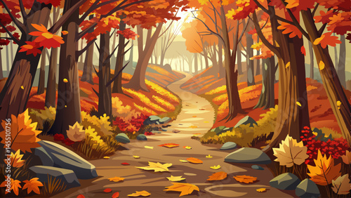 Autumn leaves blanket the forgotten trail, crunching under every step