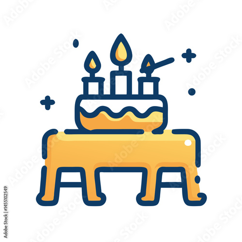 Festive birthday party table with a decorated cake and candles for celebration concept