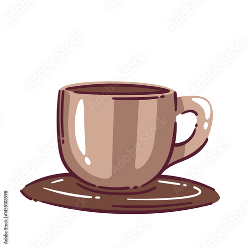 illustration features simple mug on saucer, perfect for cozy designs, cafe menus, or coffee shop stickers.
