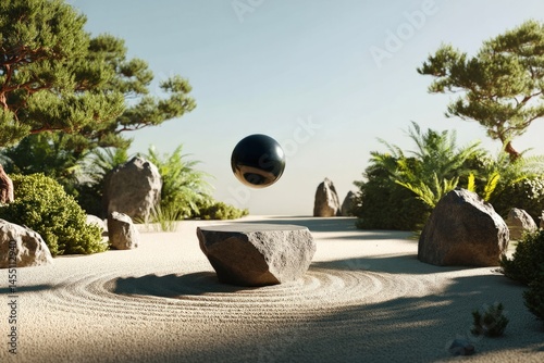 Floating Orb Controlling Smart Home in a Serene Landscape