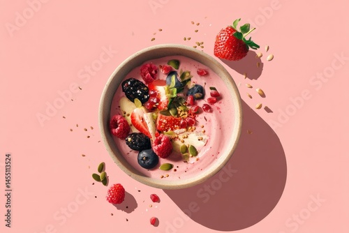 Smoothie Bowl Filled With Colorful Fruits and Seeds Evokes Freshness