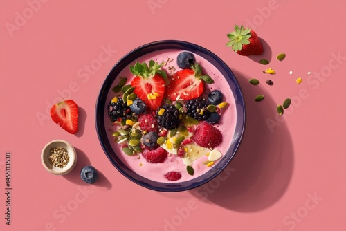 Colorful Smoothie Bowl With Fresh Fruits and Seeds