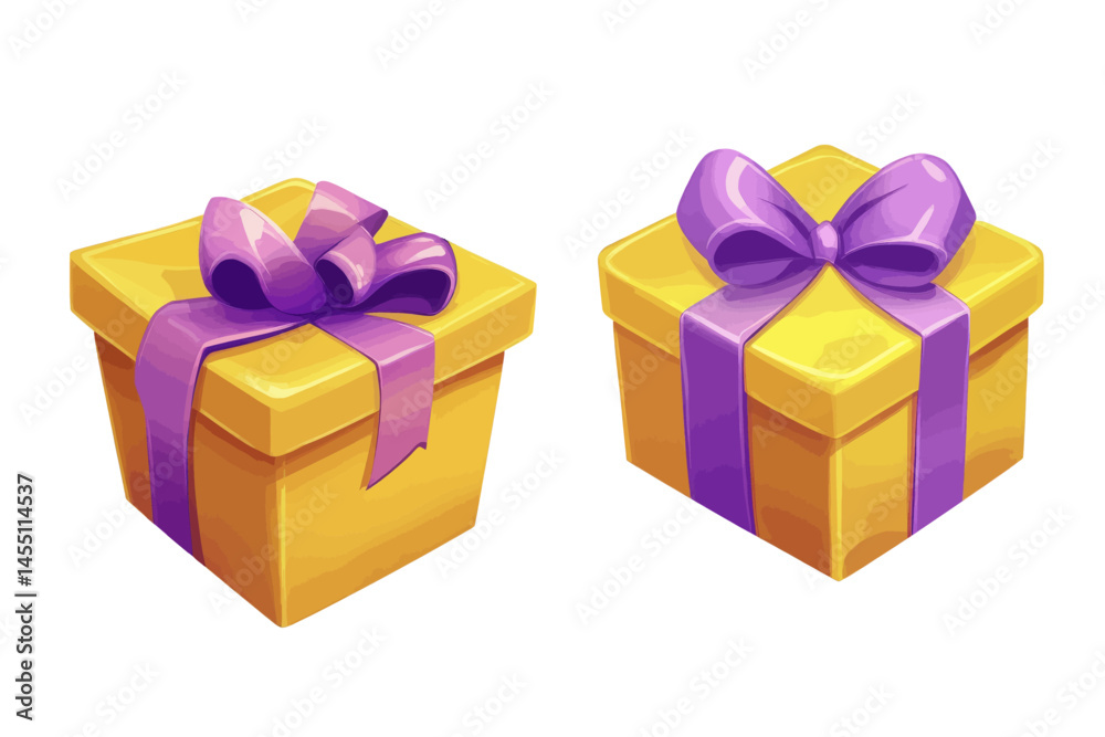 Obraz premium For games, gift boxes are designed to open and close, complete with a purple bow