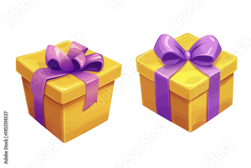 For games, gift boxes are designed to open and close, complete with a purple bow