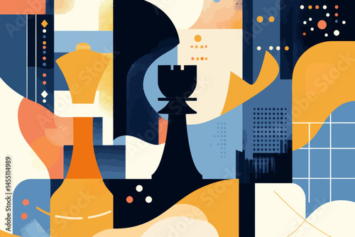 The design of this chess piece is vibrant and futuristic, characterized by its use of shapes and tones