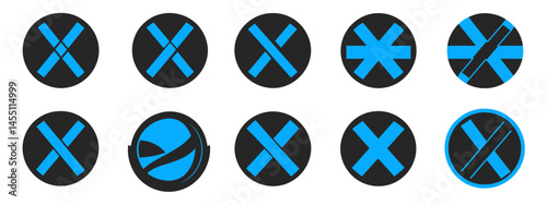 The collection features no ball game sign icons with a color scheme of black and blue on a white background