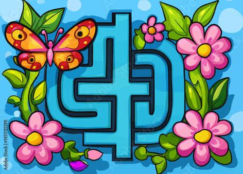 The modern illustration features a butterfly in a maze with colorful graphics