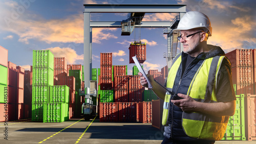 Man at port with containers...
