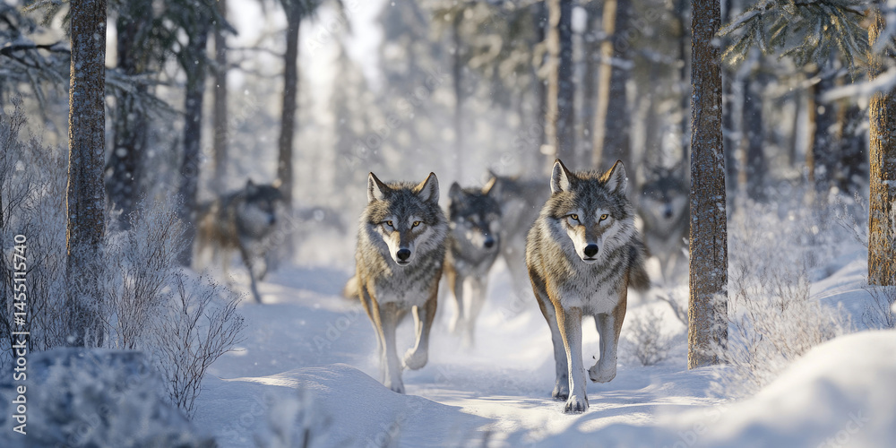 Naklejka premium Winter Wonderland Dogsledding Through a Snowy Forest