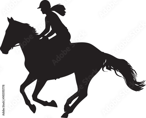 Silhouette of Equestrian: A dynamic silhouette captures the bond between a rider and a majestic horse in motion, epitomizing the grace and strength of equestrian sport.