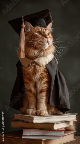 Cat in Tiny Graduation Robes Celebrates Academic Achievement