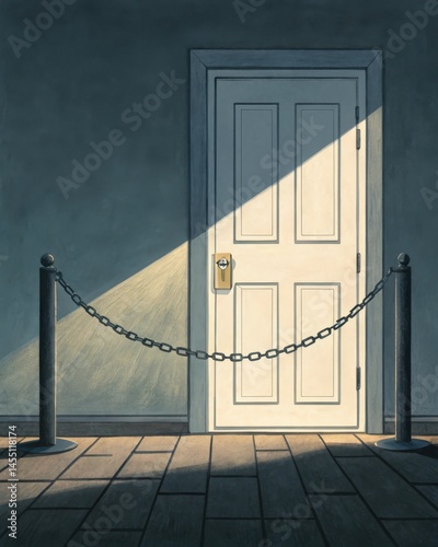 Obraz na płótnie A closed door with light seeping from underneath representing opportunities and happiness just out of reach locked behind an imtrable barrier. w salonie