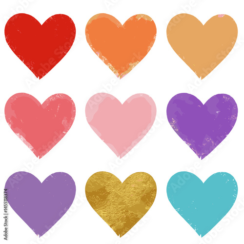 Array of Hearts: A colorful array of hand-painted hearts, showcasing the essence of love, passion, and affection in a visually striking display.