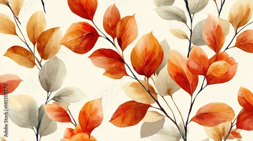   Close-up of leaves on white background with vibrant red, orange, yellow, and green hues