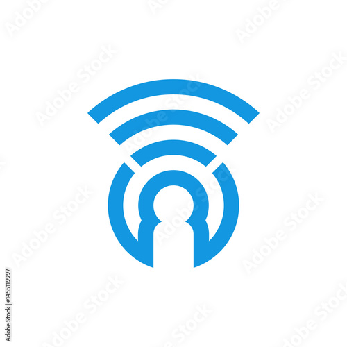 Modern Blue WiFi Finder Logo with Keyhole