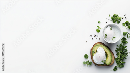 Avocado Toast with Fried Egg and Microgreens on White Plate
