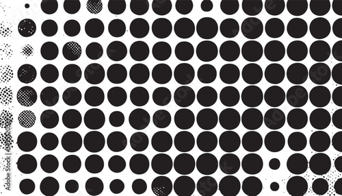A dense arrangement of varying-sized dark circles forms a complex geometric on a black background.