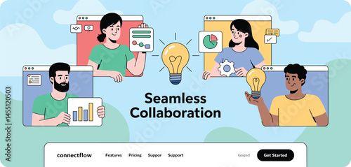 Team Collaboration and Project Planning, Businessmen Discussing Tasks and Workflow Organization Illustration 

