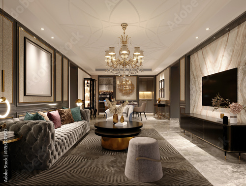 Luxury Redefined: Photorealistic 3D Render of an Elegant Living Room