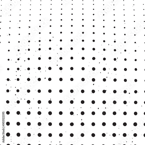 A dense grid of black circles progressively fades into a white background.