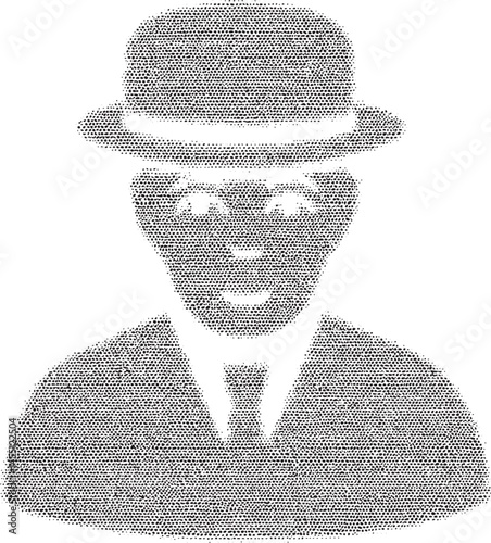 A distinguished man wearing a black bowler hat and suit stands with a contemplative expression.
