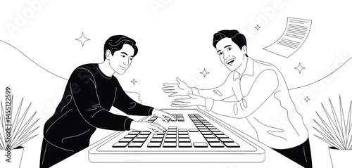 Team Collaboration and Project Planning, Businessmen Discussing Tasks and Workflow Organization Illustration 
