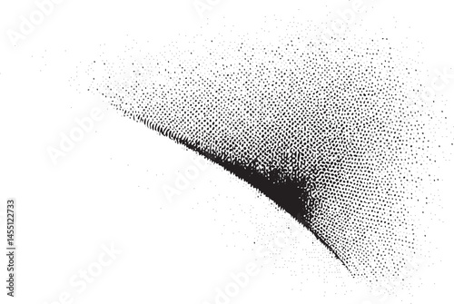 A stark black dramatically intersects a field of white dots.