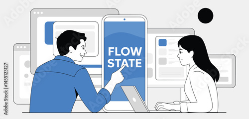 Team Collaboration and Project Planning, Businessmen Discussing Tasks and Workflow Organization Illustration 
